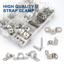 160PCS 304 Stainless Steel 8mm-32mm U Type Pipe Clamp Bracket Tube Strap Pipe Clip Clamp for Plumbing Pipe
